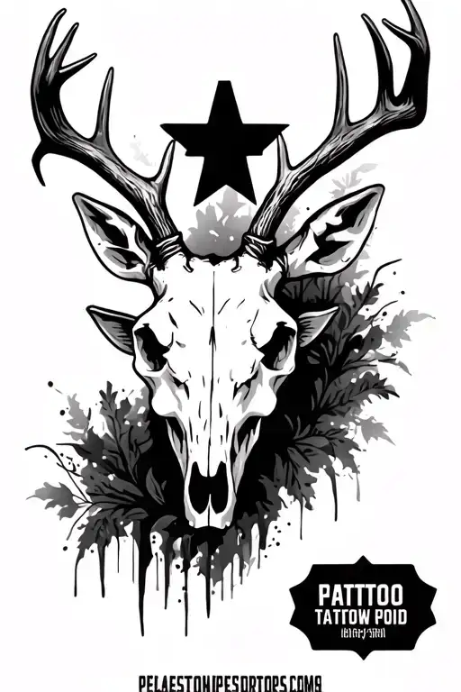 stag skull with western background tattoo design idea