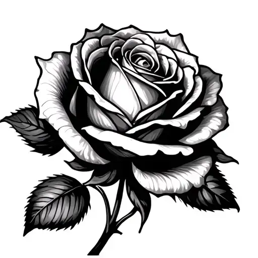 Rose on the stem black tattoo design idea