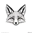 Small fox head frontal black white tattoo design idea