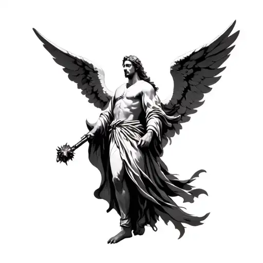 Subject: Another angelic figure, but this time one that represents protection or wisdom, to balance the "warrior" male tattoo design idea