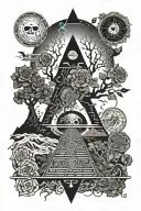 tree,roses,pyramid,waterfall,moon,yinyang,crow,snakes,wales,skull,wheelchair,eyeball,dragon tattoo design idea