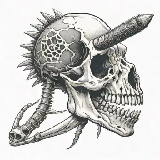 dinosaur skull with paint brushes tattoo design idea