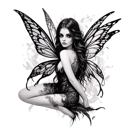 sexy gothic fairies leg sleeve tattoo design idea