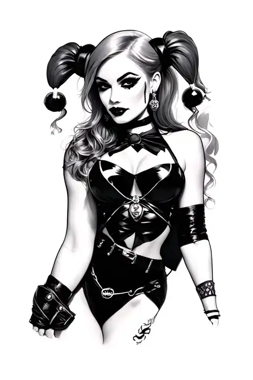 Sexy Harley Quinn underboobs top half tattoo design idea