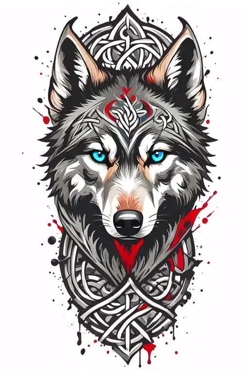wolf with blue eyes on armor tattoo design featuring Celtic trinity knot  tattoo design idea