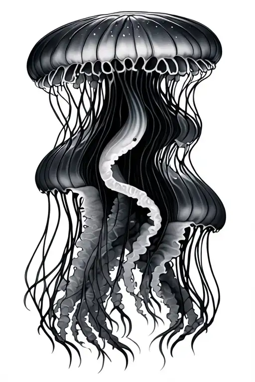 jellyfish black and white tattoo design idea