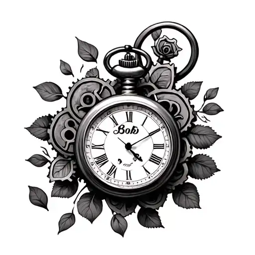 "Bob pop" Pocket Watch with watch cogs around it in the form of Rose Petals tattoo design idea