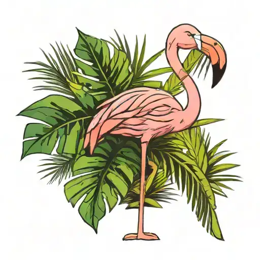 flamingo and cardinal with oak leaf and palm tree tattoo design idea