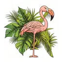 flamingo and cardinal with oak leaf and palm tree tattoo design idea
