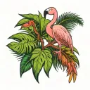 flamingo and cardinal with oak leaf and palm tree tattoo design idea