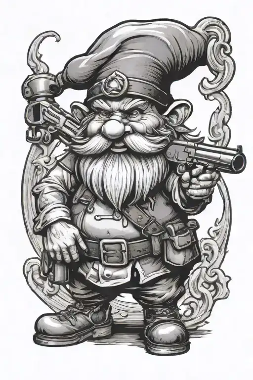 gnome with gun cigar leaning tattoo design idea