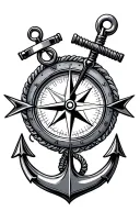 compass with anchor intertwined tattoo design idea
