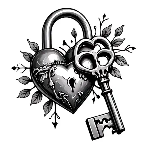 skeleton key and skeleton heart lock tattoo design tattoo design idea