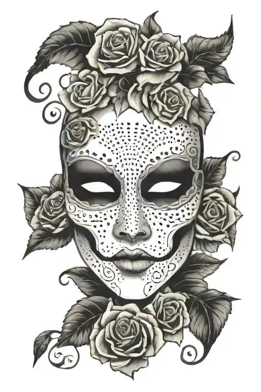 phantom of the opera mask with roses tattoo design idea