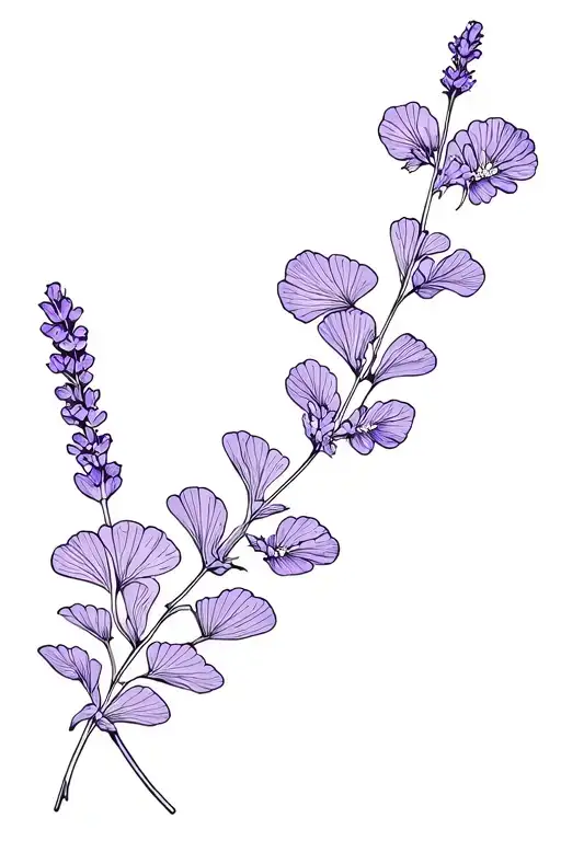 lavender and acacia flowers with gingko leaves tattoo design idea