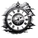 CLOCK TATTOO WITH TIME SET TO 2:22 WITH THE YEAR 2019 IN THE CENTER WITH CLOUDS WEAVING THROUGH IT tattoo design idea