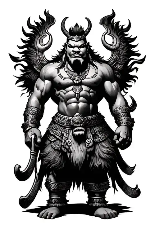 yak thai giant warrior standing guard tattoo design idea