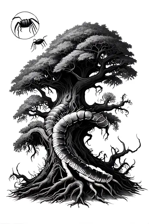 poisoned tree with centipede around it  tattoo design idea