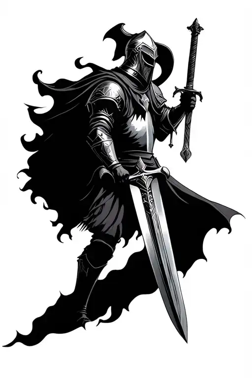 medieval knight with sword sleeve tattoo featuring tattoo design idea