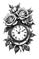 roses with clock embedded within tattoo design idea