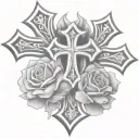 two chrome hearts crosses very close to eachother with a rose behind them. tattoo design idea