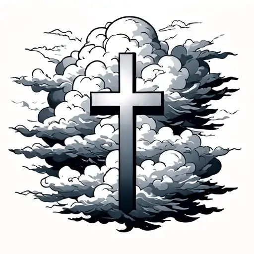 cross cloud background tattoo design idea