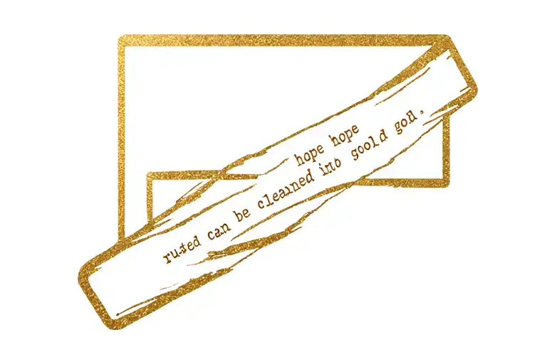 a gold bar with a quote inside "rusted hope can be cleaned into gold" tattoo design idea
