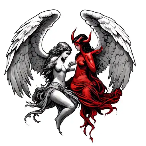 angel and devil tattoo design idea