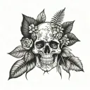 Skull surrounded by a variety of poisonous plants found in the rainforest tattoo design idea