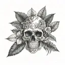 Skull surrounded by a variety of poisonous plants found in the rainforest tattoo design idea
