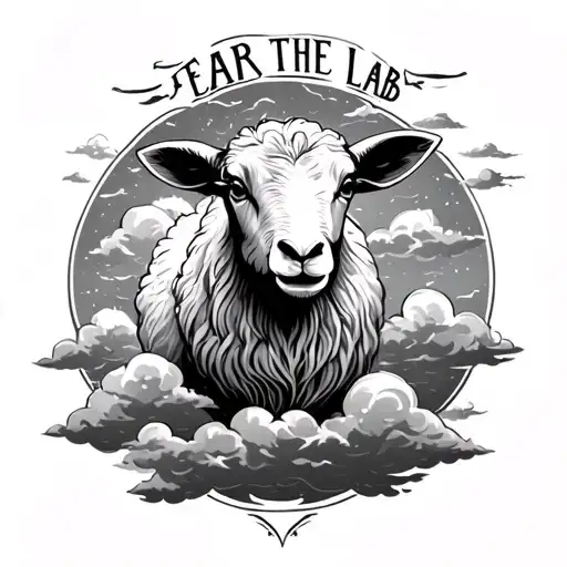 "Fear The Lamb" surrounded with clouds tattoo design idea