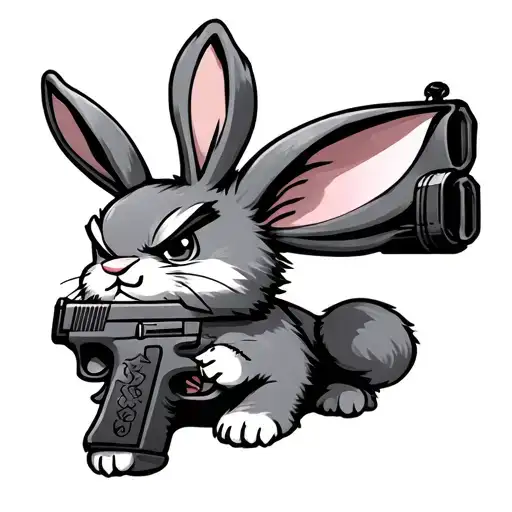 Angry cute Rabbit with Glock tattoo design idea