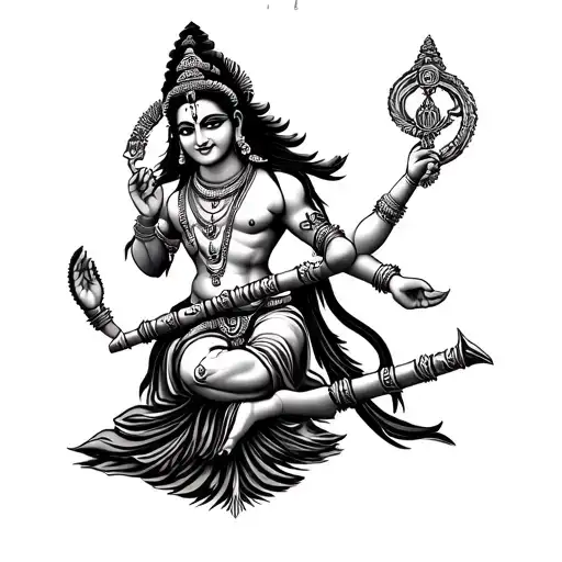 Krishna weapon combined with shiva weapon and shiva stillness and Krishna flute  tattoo design idea