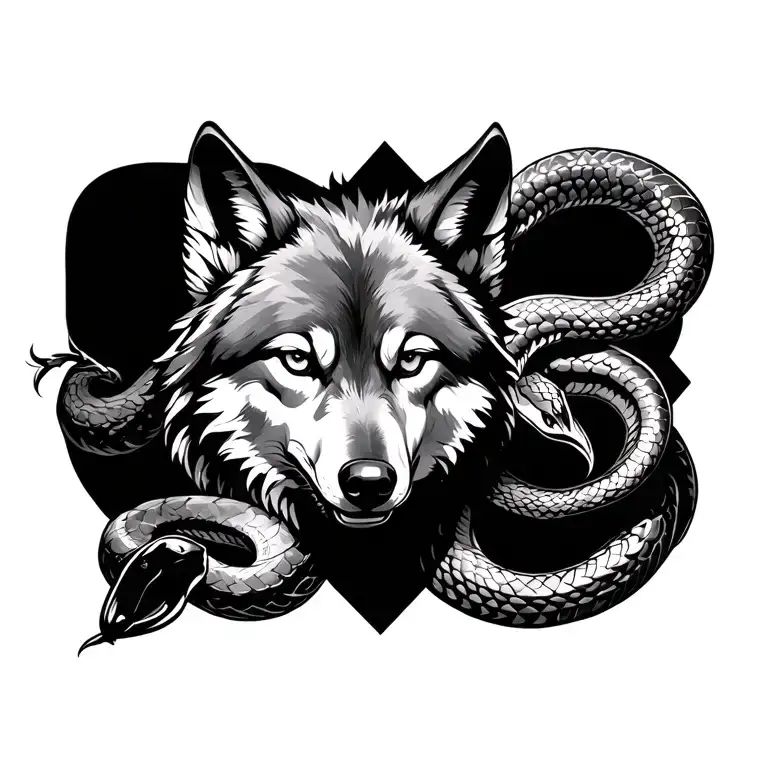 Wolf and Snake tattoo design idea