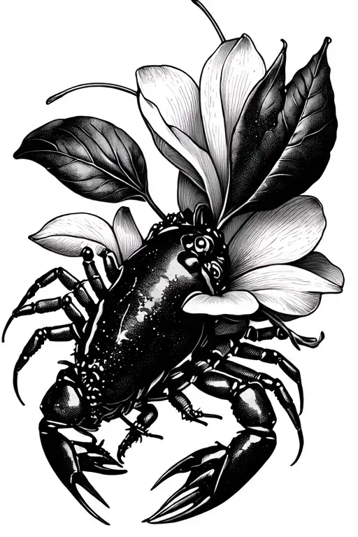 magnolia flower and crawfish being used tattoo design idea