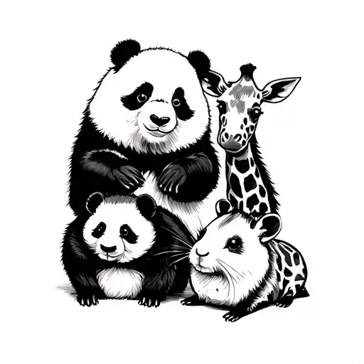 panda, hamster, giraffe and bear tattoo design idea