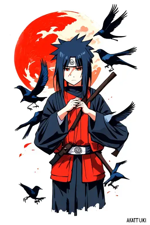 akatsuki Cloud with Itachi Uchiha with crows tattoo design idea