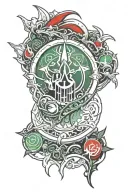 A tattoo of the Magic the gathering symbol for NAYA encorporating the colors green, red and white tattoo design idea