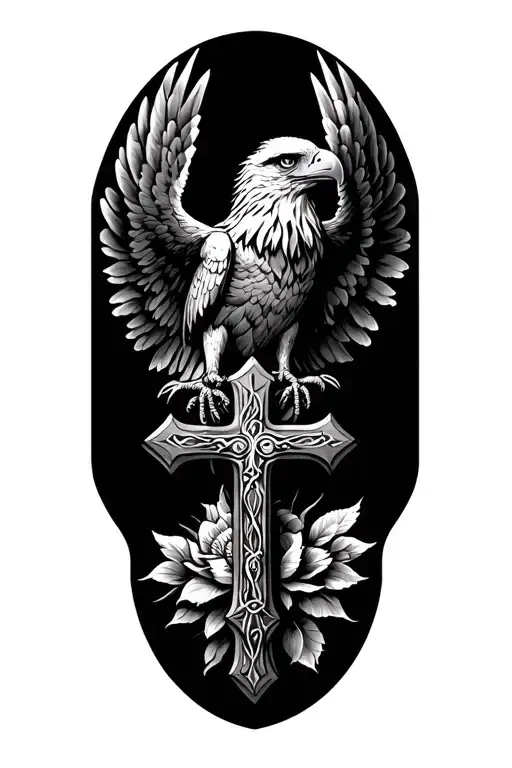 cross and eagle tattoo design idea