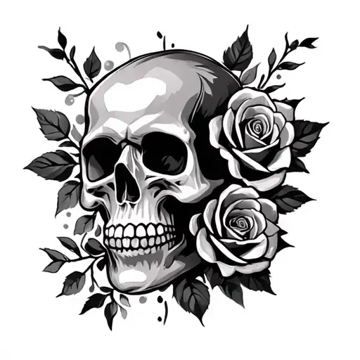 Gothic skull and roses tattoo design idea
