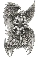 split image angel and devil, wings tattoo design idea