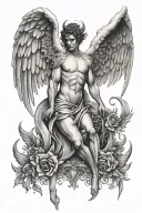 split image angel and devil, wings tattoo design idea