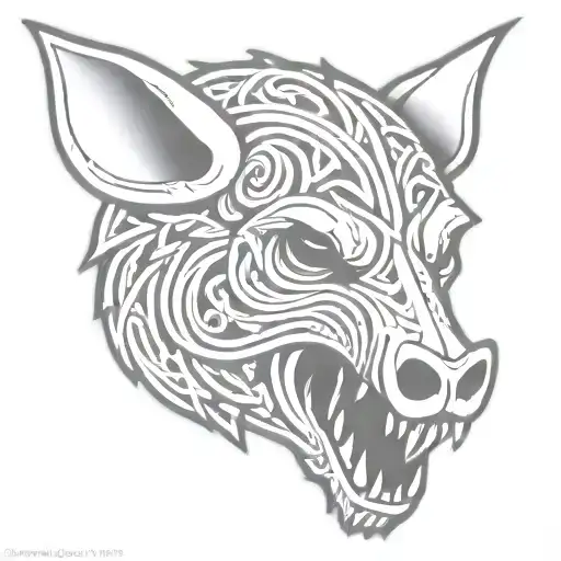 celtic boar skull angry tattoo design idea
