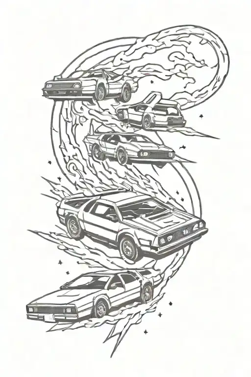 lightning bolts with delorian time machine surrounded tattoo design idea
