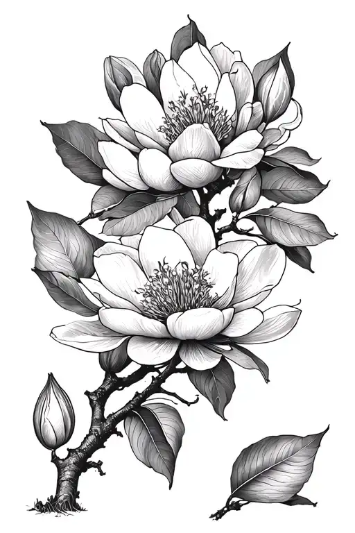magnolia tree branch tattoo design idea