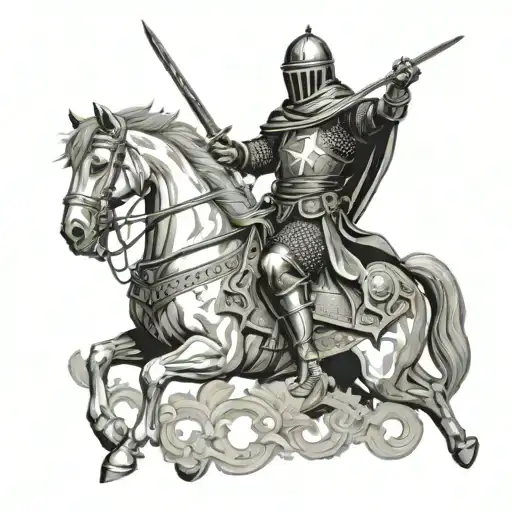 crusader knight killing muslim  in gustav dore style tattoo design idea