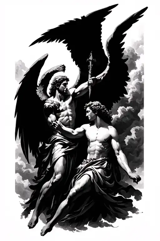 saint Micheal fighting and saint Raphael angel healing tattoo design idea