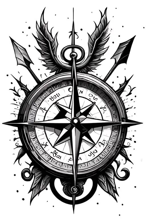 time, compass, arrow pointing tattoo design idea