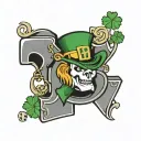 IRISH NOTRE DAME MASCOT WITH NUMBER 13, CLOVER, DICE WITH NUMBERS 5 AND 2, HORSESHOE, NUMBER 13 tattoo design idea