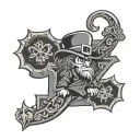 IRISH NOTRE DAME MASCOT WITH NUMBER 13, CLOVER, DICE WITH NUMBERS 5 AND 2, HORSESHOE, NUMBER 13 tattoo design idea